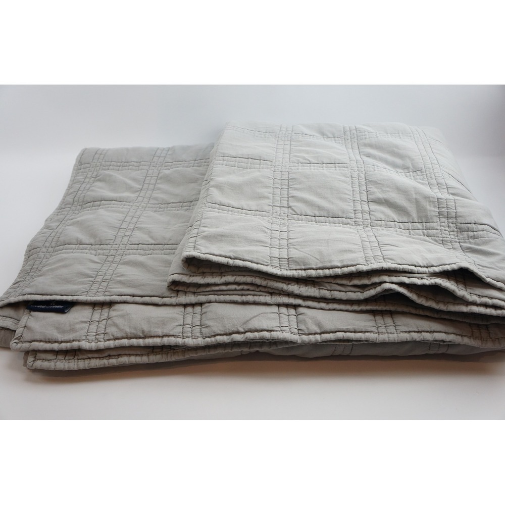Brooks Brothers Quilt Queen Grey Square Stitched Polyester Excellent